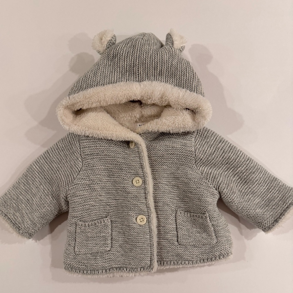Baby GAP Grey Knit and Cream Sherpa Baby Jacket, 0-3m